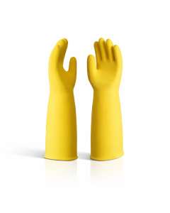 ถุงมือยางพารา สีเหลือง ความยาว 16 นิ้ว ถึงข้อศอก ป้องกันของเหลว