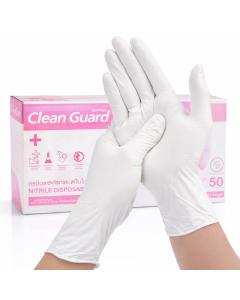 ถุงมือไนไตร Cleanguard สีขาว ใช้ในอาหาร สินค้าดี ราคาถูก (บรรจุ 50ชิ้น/กล่อง) ไซต์ S / M / L