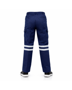 กางเกงช็อปช่าง ช่างไฟฟ้า แถบสะท้อนแสง2แถบ ทรงกระบอกเล็ก กันสะเก็ดไฟ ผ้าคอมทวิว กระดุมทองเหลือง