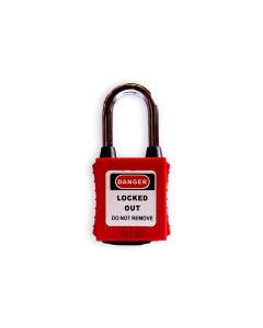 แม่กุญเเจล็อค ห่วงเหล็ก พร้อมลูกกุญเเจ 2 ลูก Padlock-KD LOTO LOCK Lockout Tagout สีแดง 38mm.